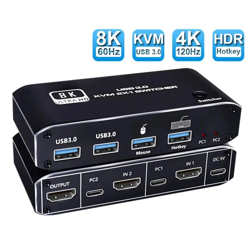 HDMI 2.1 KVM ġ, USB 3.0 Ʈ, PC , 4K 120Hz HDMI USB 3.0 KVM ġ, USB 8K 60Hz 1080 @ 240Hz